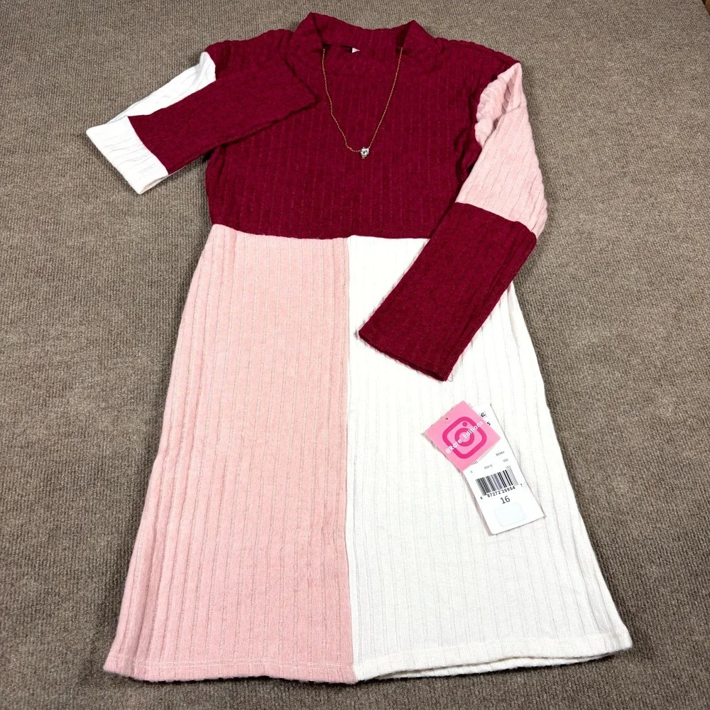 Rare Editions Sweater Dress Big Girls 16 Colorblock Rib Knit Turtleneck Pullover